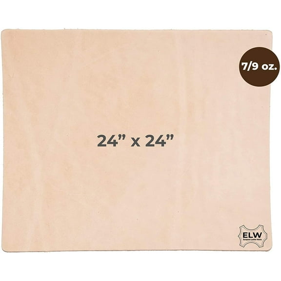 European Leather Work 7-9 oz 2.8-3.6 mm Vegetable Tanned Leather Pre-Cut Size: 24"x24" Full Grain Cowhide Leather for Tooling, Engraving