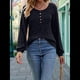 thumbnail image 5 of Suéter Abotonado para Mujer, Suéteres de Punto de Otoño, Camisetas de Larga, Camisetas Tipo Túnica con Cuello Redondo Negro M, 5 of 8
