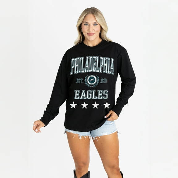 Women's Gameday Couture Black Philadelphia Eagles Oversized Everyday Star Long Sleeve T-Shirt