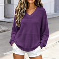 thumbnail image 2 of Vinsonshop Womens Hollow Out Sweaters Casual V Neck Long Sleeve Lightweight Knit Pullover Loose Fall Tops Purple XXL, 2 of 5