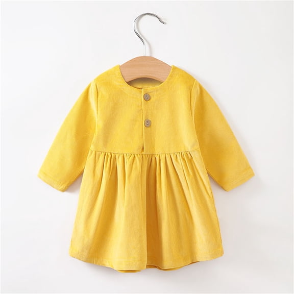 LIJCC Toddler Ribbed Knit Dress Baby Girls Half Button Up Long Sleeve Loose Casual Linen Midi Dress with Pockets Pleated Waist Plain Dress Fall Winter Warm Soft Dresses