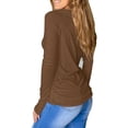 thumbnail image 3 of Women's Long Sleeved  Thumb Hole T-Shirt Crew Neck Plain Shirts Casual Ruched Tee Tops, 3 of 4