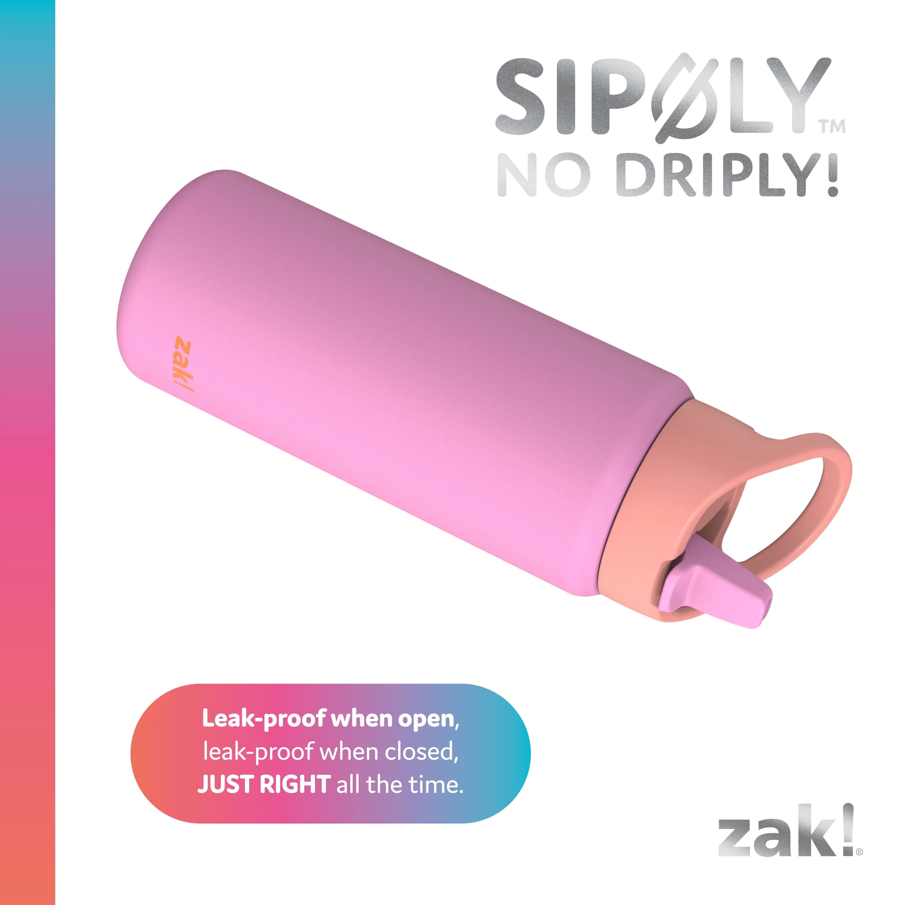 Zak Designs 20oz Lolipop Pink Siply Stainless Steel Clutch