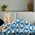 thumbnail image 3 of Ikat Soft Flannel Fleece Throw Blanket, Ikat Damask Linked Motifs Pattern Blurry over Finer Tied Warp and Weft Yarns Design, Cozy Plush for Indoor and Outdoor Use, 70" x 90", Blue White, by Ambesonne, 3 of 5