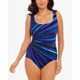 thumbnail image 1 of Swim Solutions PURPLE MULTI Tummy-Control Striped One-Piece Swimsuit, US 12, 1 of 2