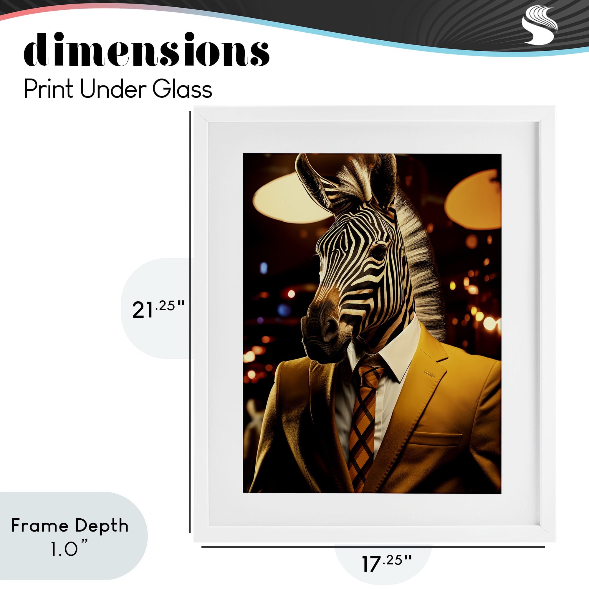 Stupell Industries Trendy Debonair Zebra White Framed Print Under Glass, design by Ray Powers
