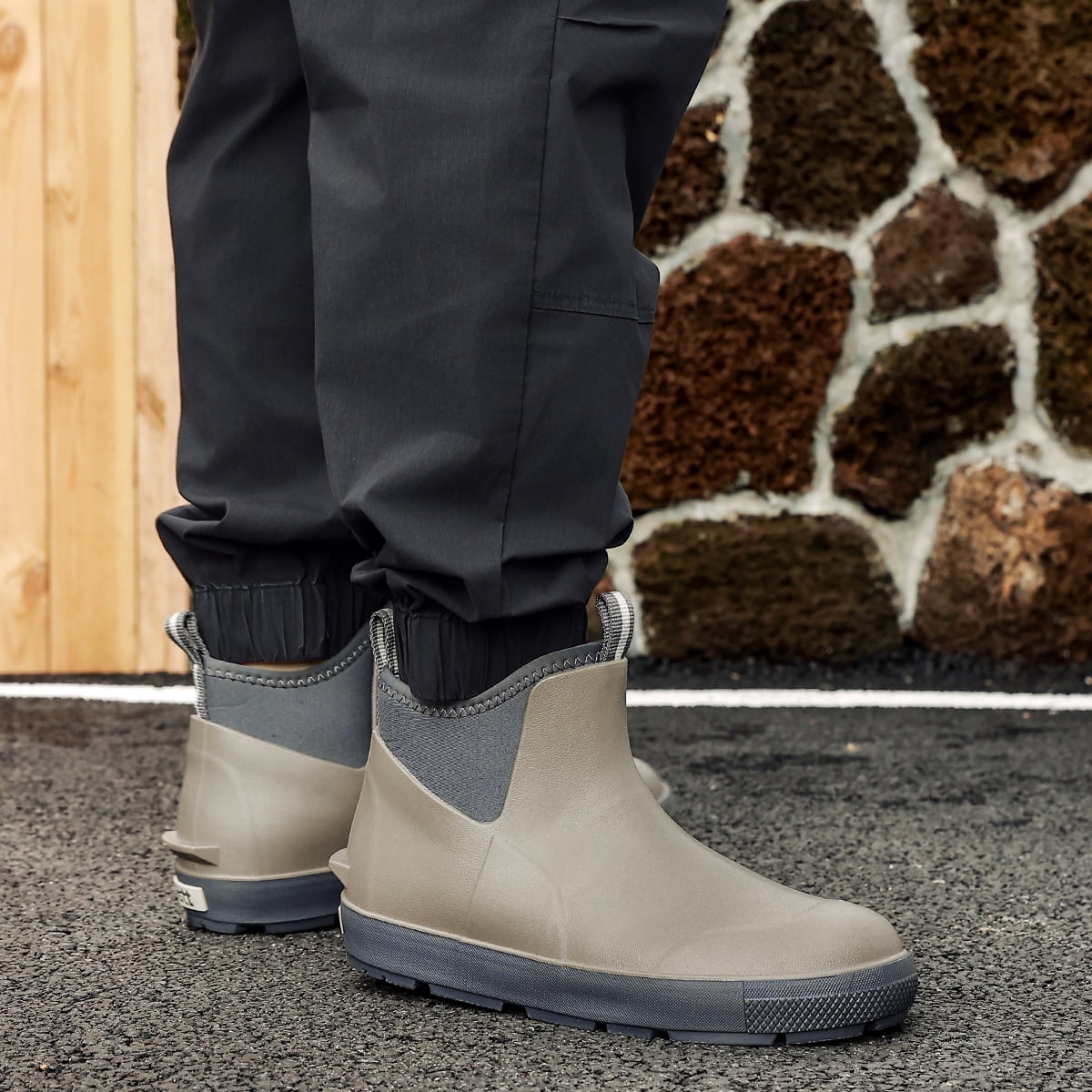 Lcamaw Men's Deck Boots, Waterproof Ankle Rain Boots with Anti-Slip Traction, Rubber Garden & Fishing Boots for Boating, Camping, Farming & Outdoor Work