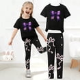 thumbnail image 4 of larppty Girls’ Bow Print Leggings and T-Shirt Set – Cute 2-Piece Outfit for Kids, Soft Cotton Blend, Casual Wear for Playtime, School, and Parties（Pink， 7 Years）, 4 of 6