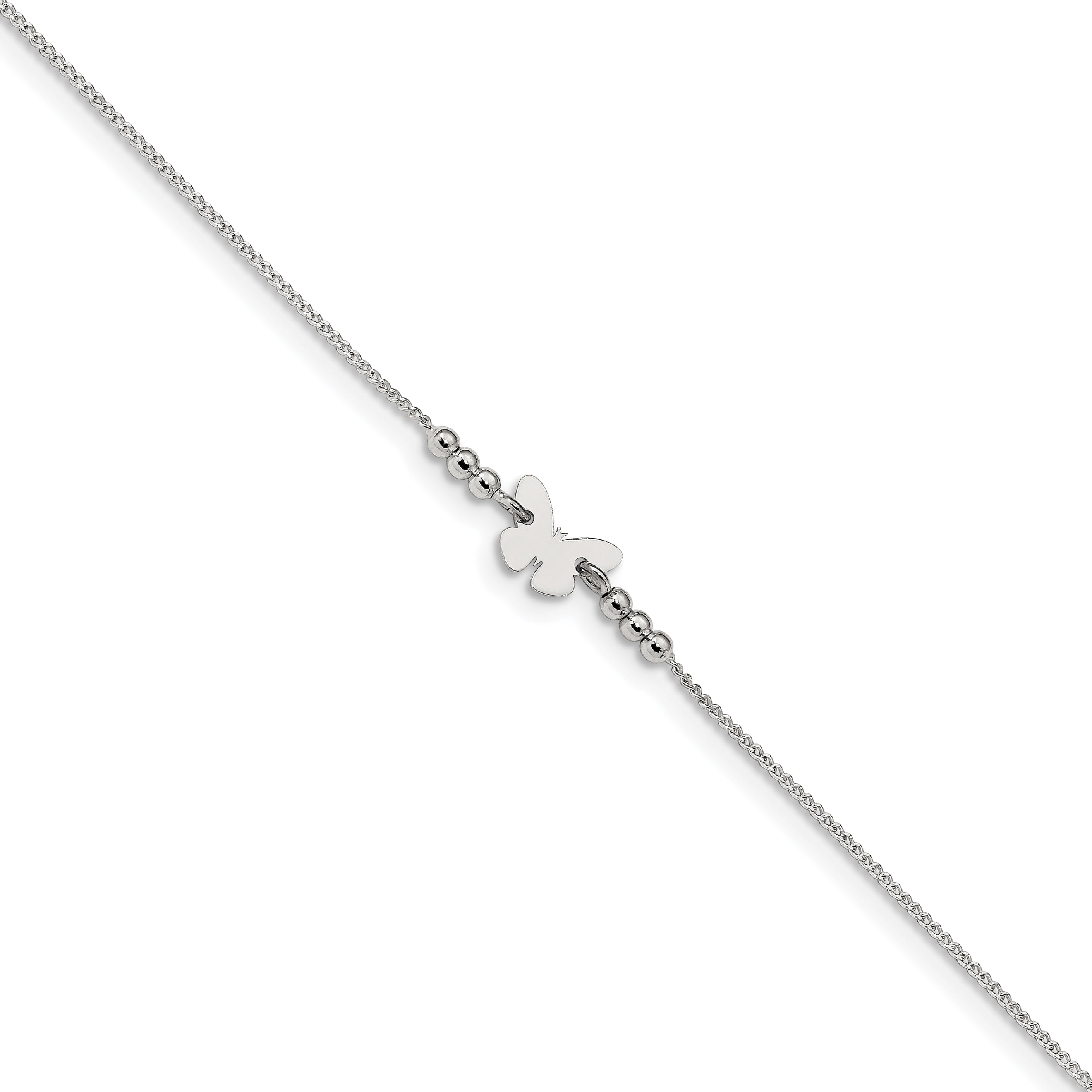 Beautiful Sterling silver 925 sterling Sterling Silver Polished 9in w/1in ext Butterfly Anklet