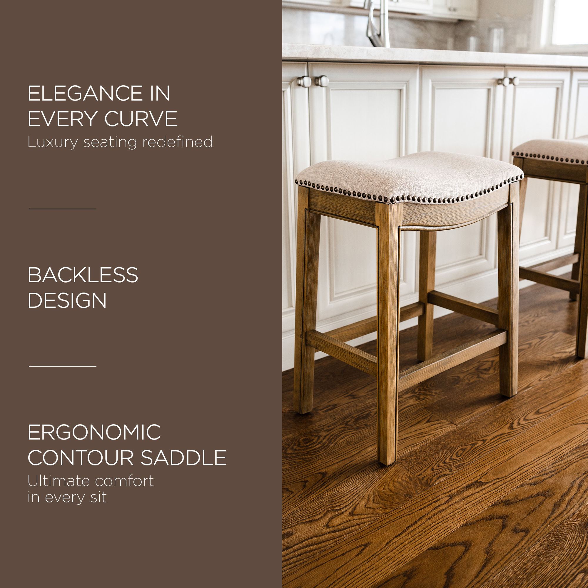 Open Box Maven Lane Adrien Saddle Backless Bar Stool, Natural, Counter Height