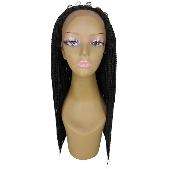 LUXLUXE Layla Straight 27.5 Inch Long 4X4 Hand-Tied Lace Braided Wig, High-Quality Heat Resistant Fiber, 20  Shades of Natural, Dip Dyed, & Blended Colors (#1B - Natural Black)