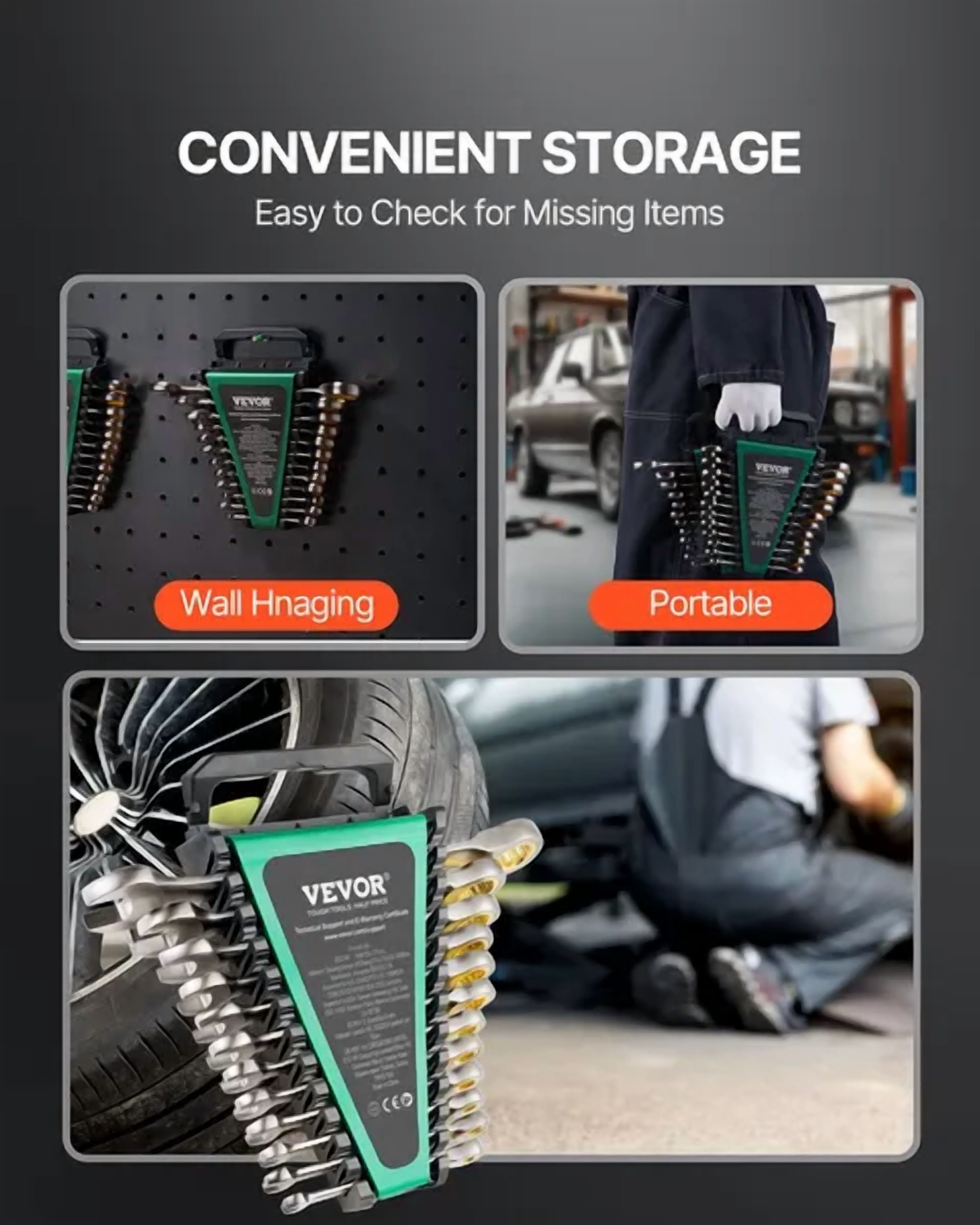 24 Piece Ratcheting Combination Wrench Set SAE 1 4 to 7 8 Inch Metric 8mm to 19mm Cr V Steel with Organizer Rack for Household Auto Repair