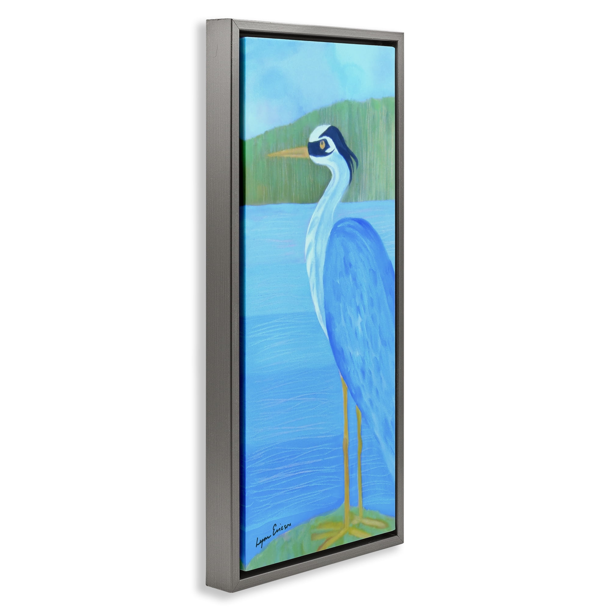 Stupell Industries Great Blue Heron Gray Framed Floater Canvas Wall Art, design by Lynn Ericson Fine Art