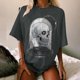 thumbnail image 4 of Top de manga corta suelto con estampado de calavera Retro desgastado y hombros caídos para mujer Pompotops hfajkhk125573, 4 of 6