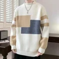 thumbnail image 2 of Suéter de punto de estilo coreano para hombre, jersey de colores contrastantes, ajuste holgado, reseñas de ropa, diseñador, estética, barato, 2 of 5