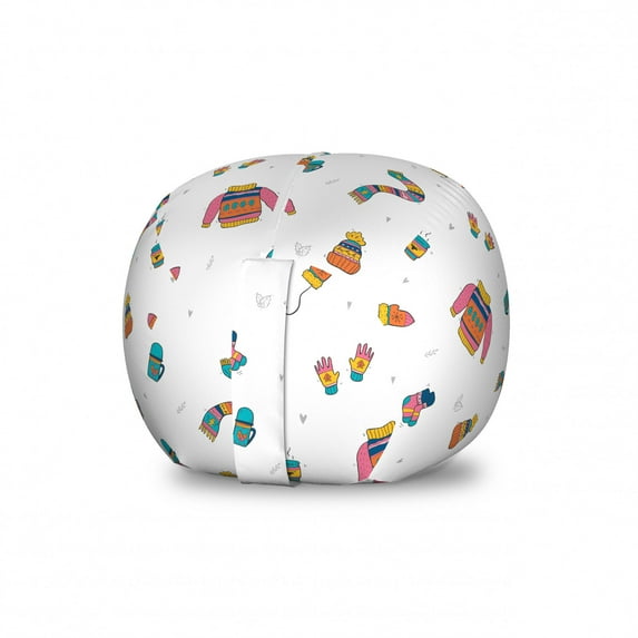 Snow Storage Toy Bag Chair, Winter Clothes Pattern Sweater Socks Hat Mitten and Scarf Christmas Season, Stuffed Animal Organizer Washable Bag, Small Size, White Coral Sky Blue, by Ambesonne