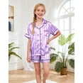 thumbnail image 2 of Girls Pajamas Silk PJS Set Bow Satin Sleepwear Short Sleeve Jammies for Kids Button-Down Nightwear size 7-8 10-12, 2 of 7