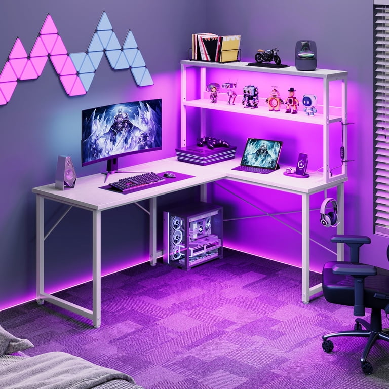 Casacomoda 43 Inch L Shaped Desk with LED Light & Power Outlet