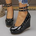 thumbnail image 4 of SACFOF Womens Studded Platform Wedge Pumps Round Toe Double Ankle Strap Buckle Closed Toe Dress Shoes for Party Office Evening, 4 of 6