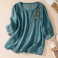 thumbnail image 2 of JGGSPWM Women Loose Cotton Linen Short Sleeve Mexican Embroidered Vintage Peasant Tops Summer Tees Shirts Blouses Blue 2XL, 2 of 6