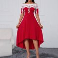 thumbnail image 5 of Womens Off Shoulder Midi Dress Lace Trim High Low Hem Cocktail Dress Graduation Wedding Guest Christmas Party Dress (XL, Red), 5 of 7