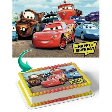 Cars Movie Happy Birthday Theme Edible Image Cake Topper For Quarter Sheet Cake By TNCT