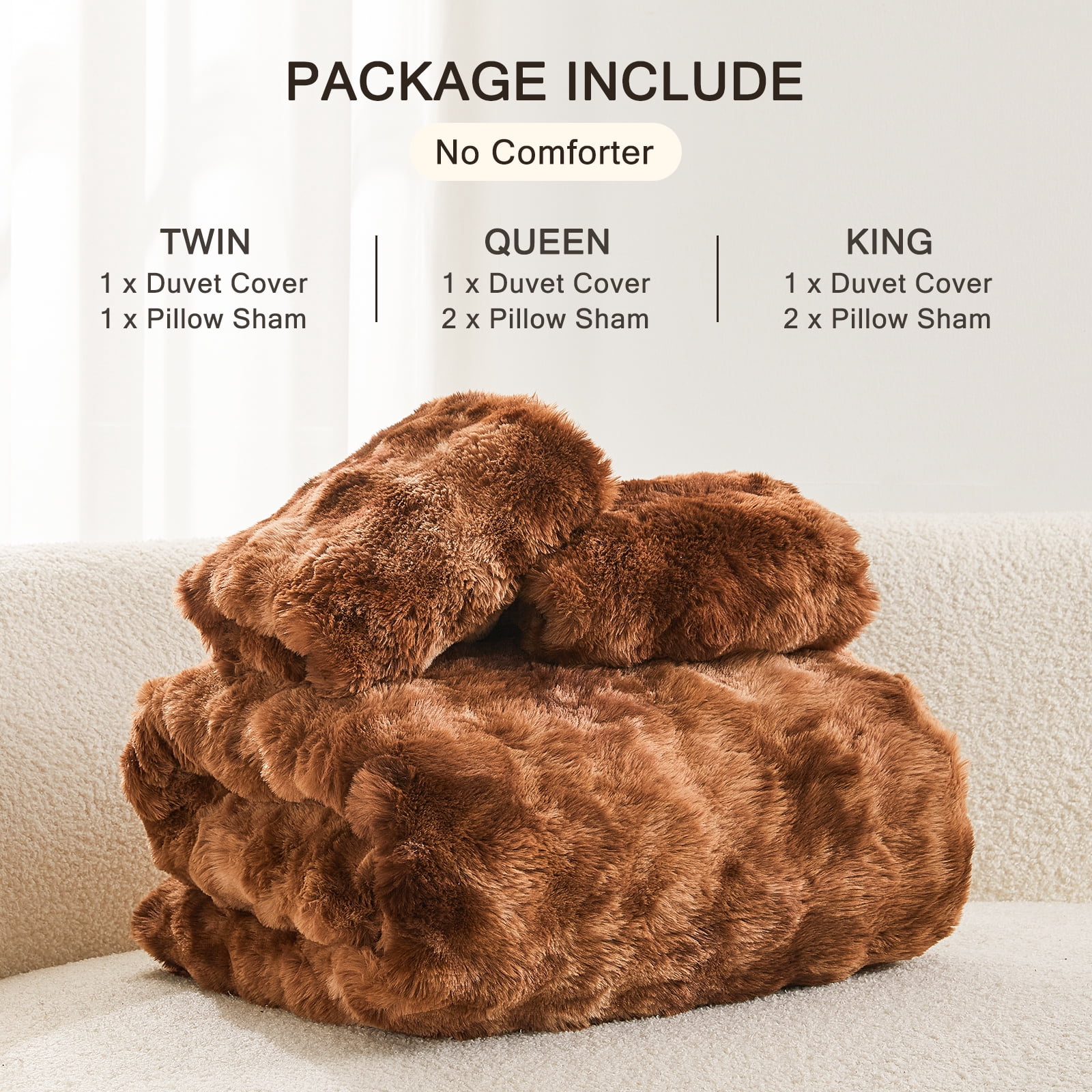 EMME Faux Fur Duvet Cover Queen Size, 3 Pieces Ultra Soft Fluffy Comforter Cover, Cozy Warm for Winter, Luxury Shaggy Bubble Bedding Sets , 1 Duvet Cover & 2 Pillow Shams (Queen, Tie Dye Brown))