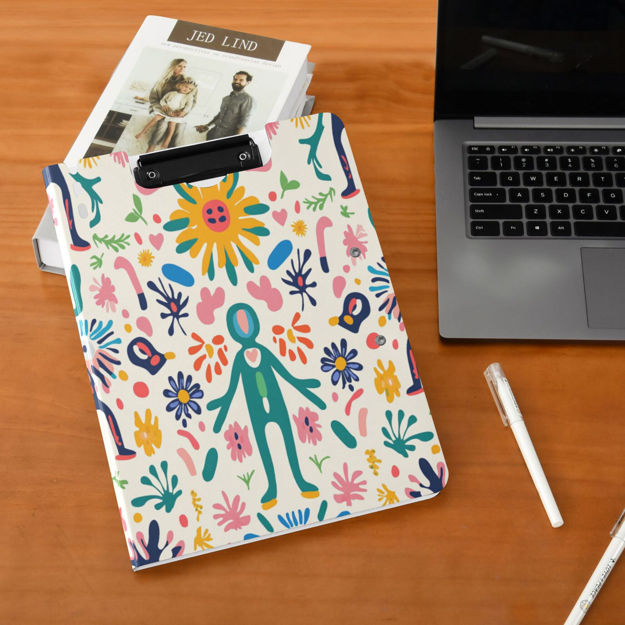 FORMRS A4 Clipboard Folder with Pen Holder Horizontal Foldable School Office Binder, Abstract Floral