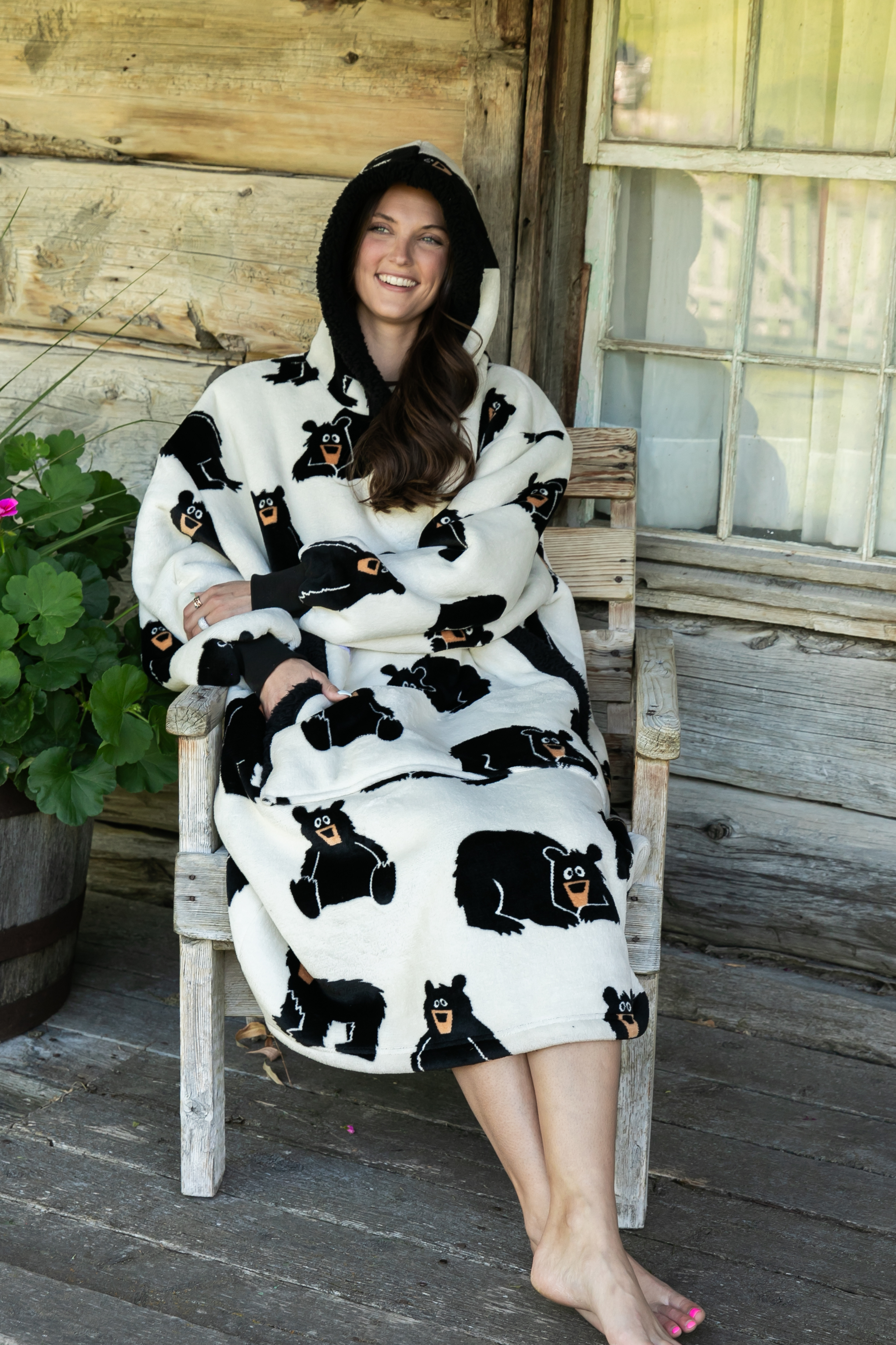 Lazy One Oversized Blanket Hoodie, Comfortable Sleepwear, Oversized Hoodies for Women and Men, One Size Fits All Wearable Blankets (Black Bear)