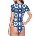 thumbnail image 4 of Haiem Vintage Blue Women's Crew Neck Short Sleeve Bodysuit Tops Stretchy Slim Basic-XX-Large, 4 of 9