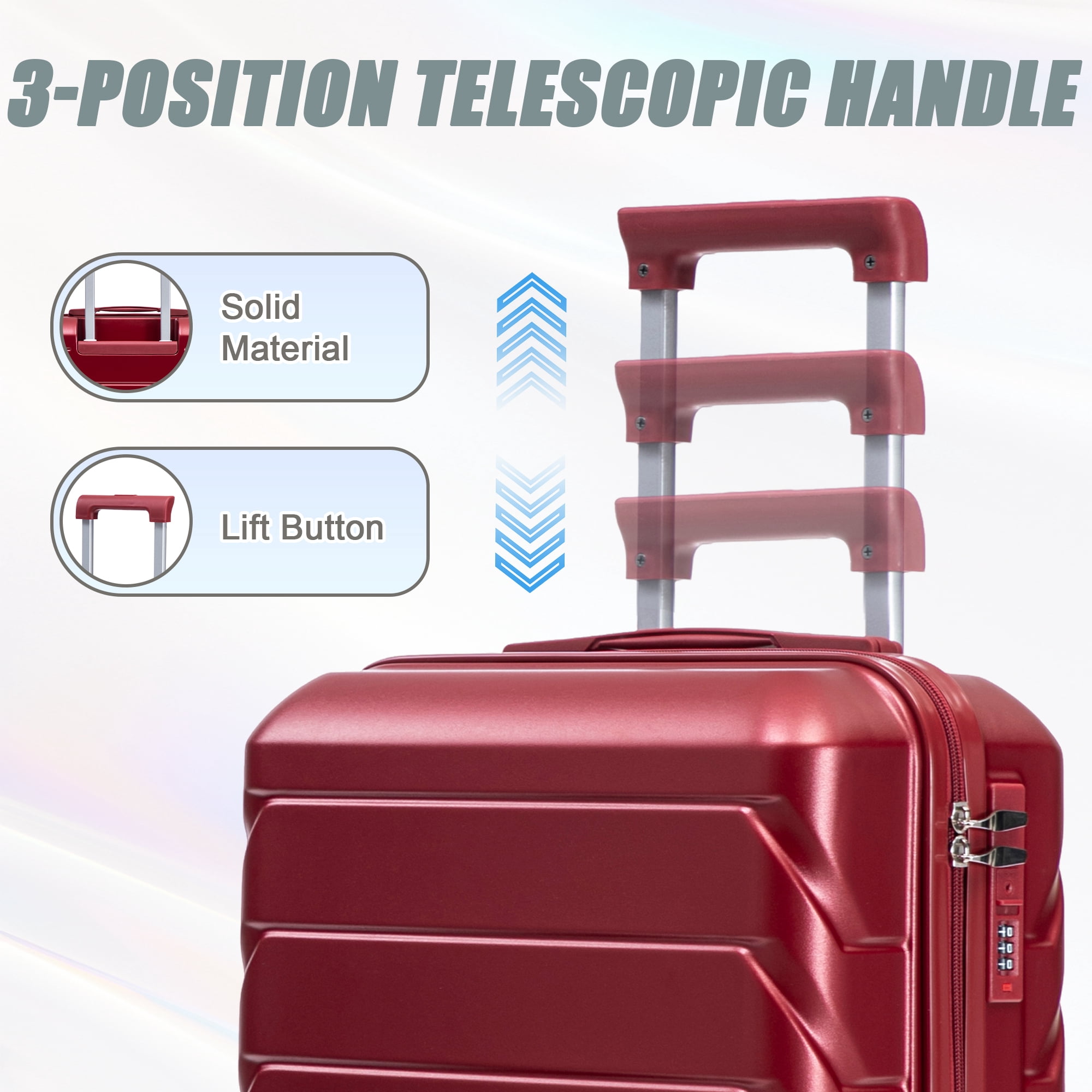 14"/20" 2 Piece ABS Spinner Wheel Luggage Set with Combination Lock & 14" Cosmetic Case, Wine Red