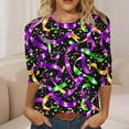 thumbnail image 6 of Mifsaly Womens Mardi Gras Shirts Carnival Mask Print 3/4 Sleeve Tops Comfy Lightweight Festival Blouse Loose Fit Party T-Shirts Spring Summer Going Out Daily Streetwear L, 6 of 7