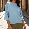 thumbnail image 4 of Sudadera de Cuello Redondo para Mujer Casual de Manga 3/4 Tipo Pulóver Tops Ajuste Holgado Sudadera de Estampado Sólido sin Capucha, 4 of 9