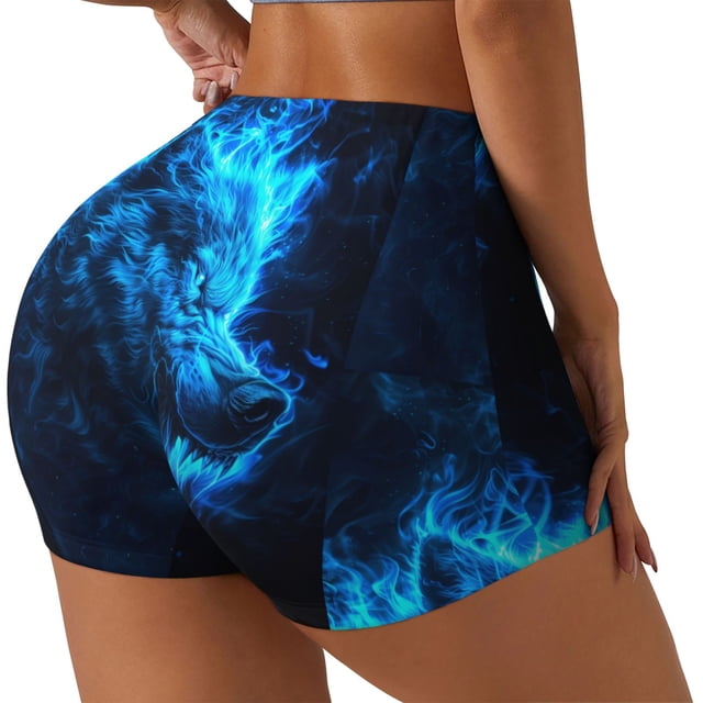 Kdxio Shorts Imprimé Loup pour Femmes Contrôle du Ventre Exercice Élevé Collants Rehausse-Fesses Short pour Femmes-TTG