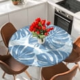 thumbnail image 2 of Blue Monstera Deliciosa Round Tablecloth 55-60 Inch Round Fitted Table Cloth with Elastic Edge, Summer Botanical Tropical Waterproof Table Cover Protector for Outdoor Picnic Party Dining, 2 of 9