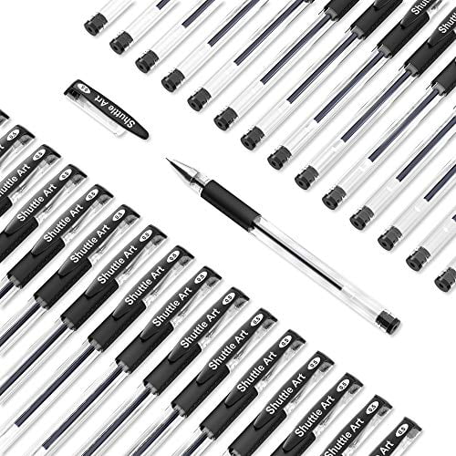 Shuttle Art 50 Pack Fine Point Black Ink Pens Bulk 0.5mm Gel Black Gel Pens 