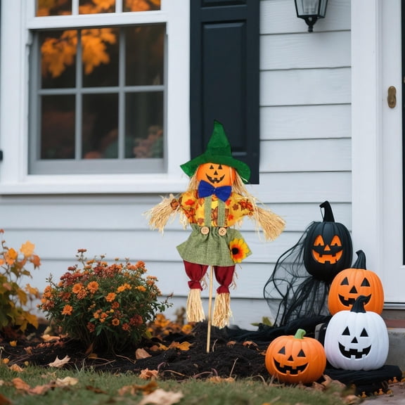 Outdoor Halloween Decorations Yard, Scarecrow Decor Fall Pumpkin Decor for Porch, Fall Harvest and Halloween Party Stake Decoration 1 Piece