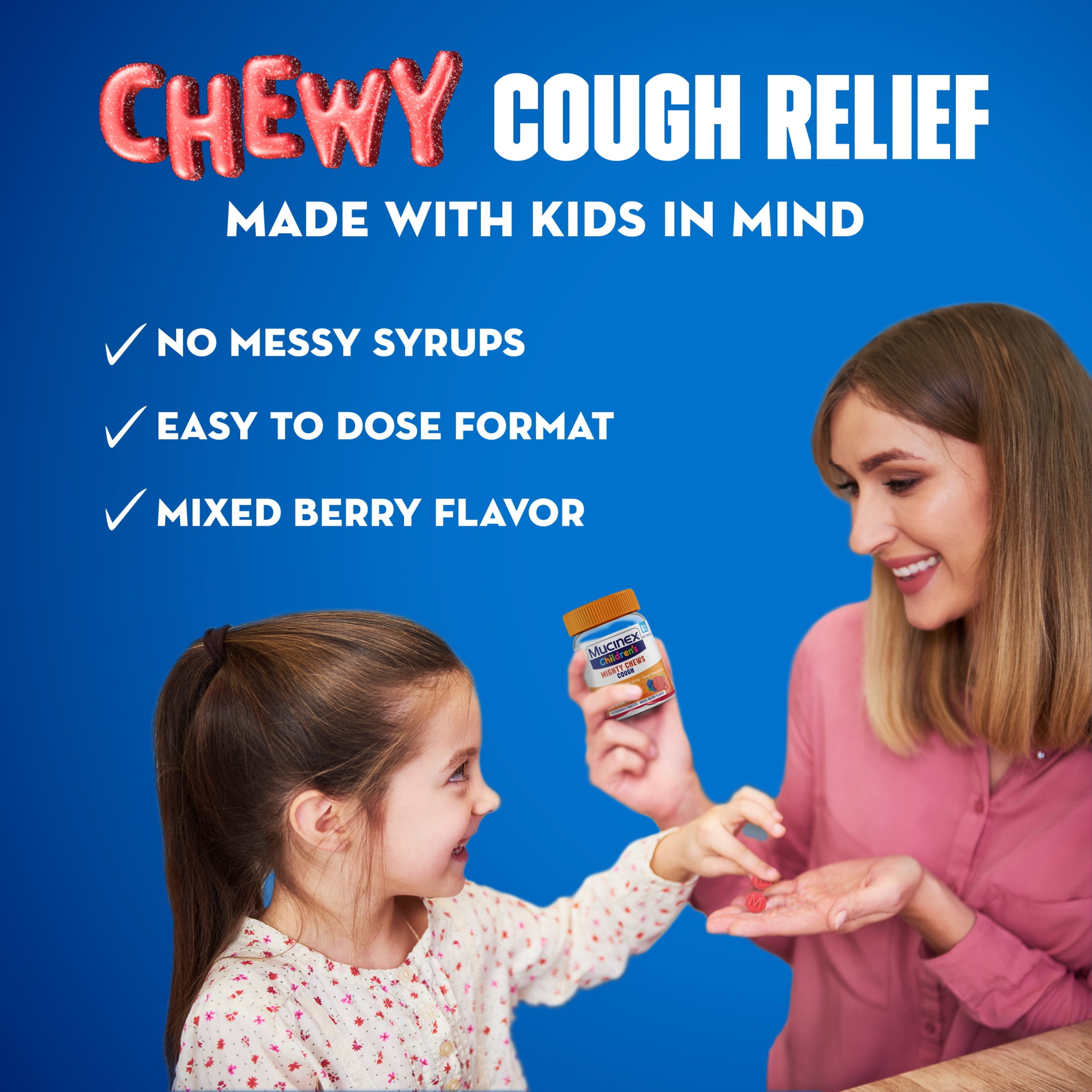Mucinex Children's Mighty Chews Cough Relief chewable tablets, Mixed Berry Flavor, Combo Pack