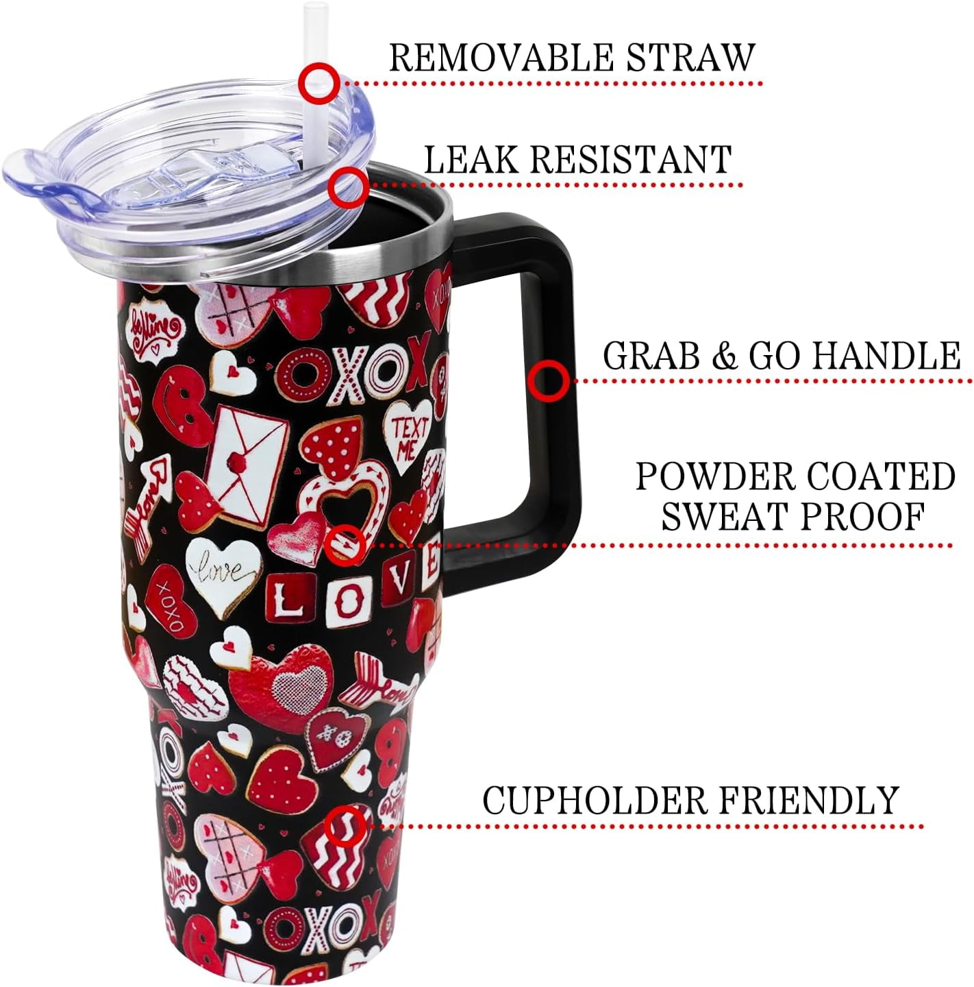 Christmas Gifts 40 oz Tumbler with Handle and Straw Lid,Cute Gifts for Women Santa Claus Sleigh Xmas Tree Vacuum Insulated Leak Proof Tumbler,Winter Holiday Accessories Stainless Steel Coffee Cup Mug