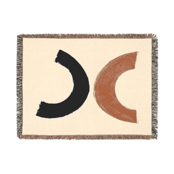 Tan and Black Semicircle Brushstrokes Woven Blanket, 100% Cotton, Minimalist Home Accent