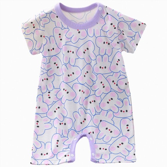 CAUYDY Newborn Baby Girls Boys Pajamas 3-24Months Infant Child Little Kids Short Sleeve Romper Preemie Clothes Spring Summer Sizes 6-9 Months,Light Purple