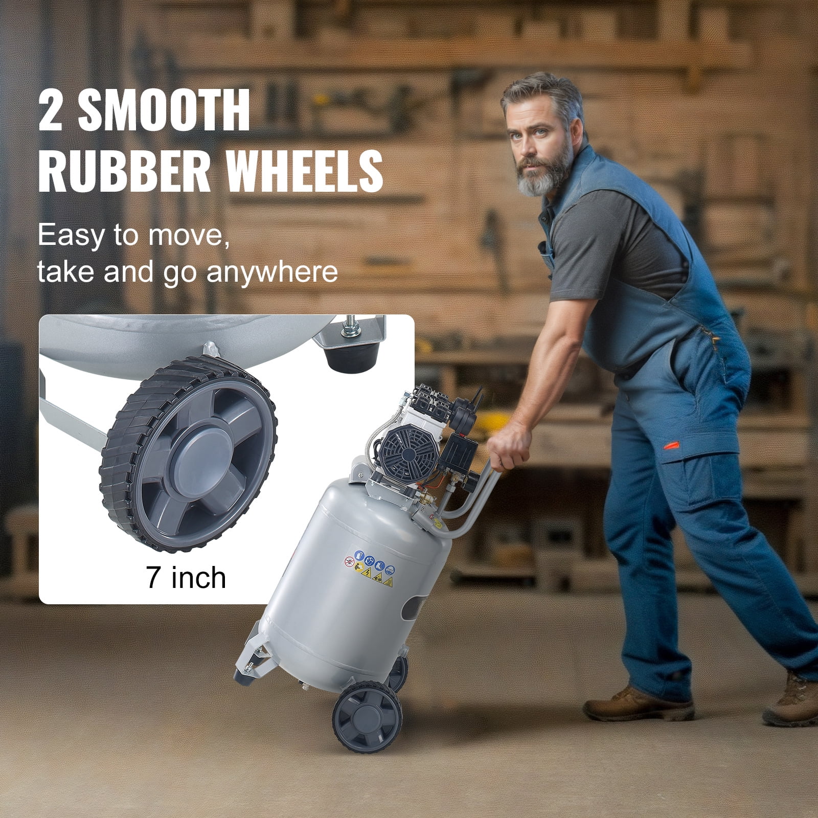 KFFKFF Air Compressor with 13 Gallon Capacity, 2HP 4.6 SCFM@90PSI Oil-Free, 66dB Ultra-Silent Operation, Suitable for Tire Pumping, Vehicle Maintenance, Woodwork Fastening, Spray Artistry