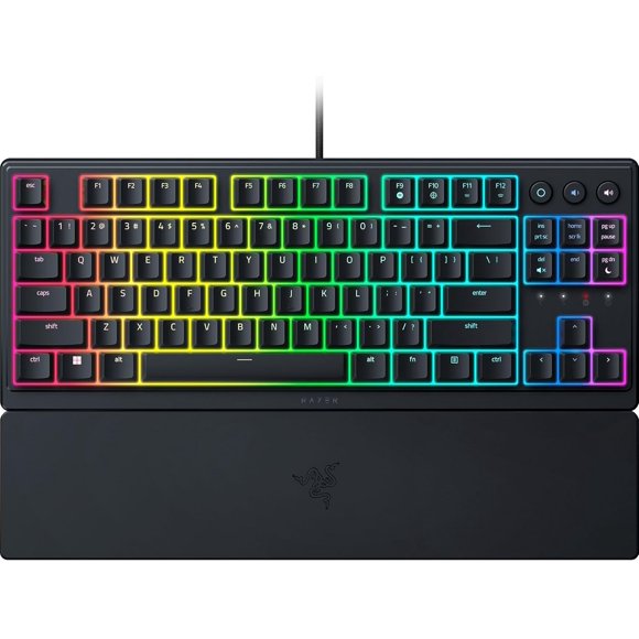 ERDS-Ornata V3 TKL Gaming Keyboard: Low Profile Keys - Mecha Membrane Switches - UV Coated Keycaps - Backlit Media Keys - 8 Zone RGB Lighting - Spill Resistant - Magnetic Wrist Wrest - Snap Tap