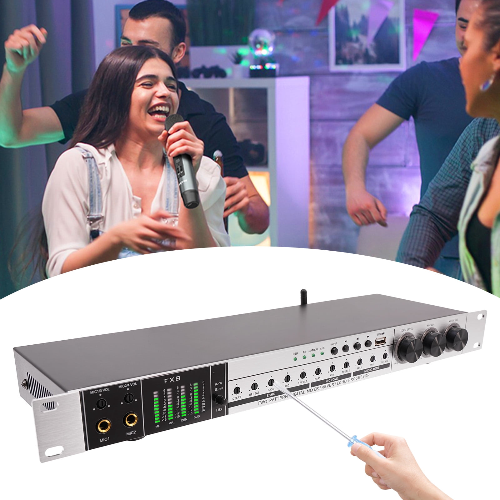 Wildnix 2-Channel Audio Processor Mixer with Bluetooth, Phantom Power, and Real-time Monitoring for Clear Sound Quality