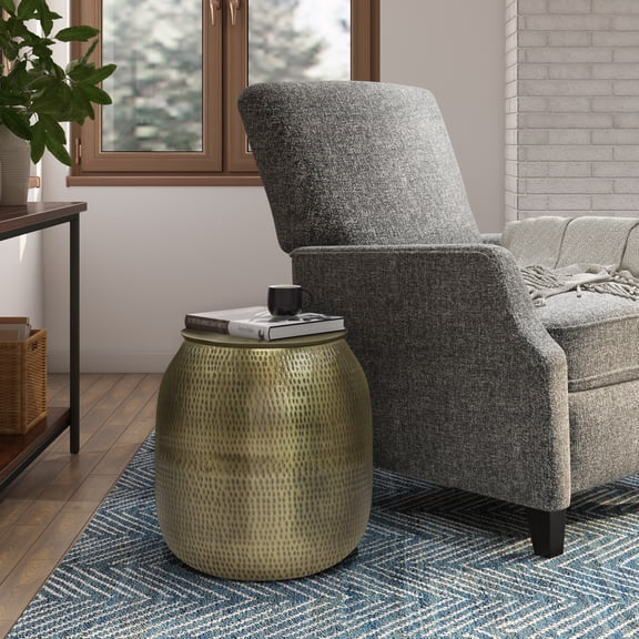 Griffen Industrial 19 inch Wide Metal Storage Accent Side Table in Antique Silver, Fully Assembled-Color:Antique Gold