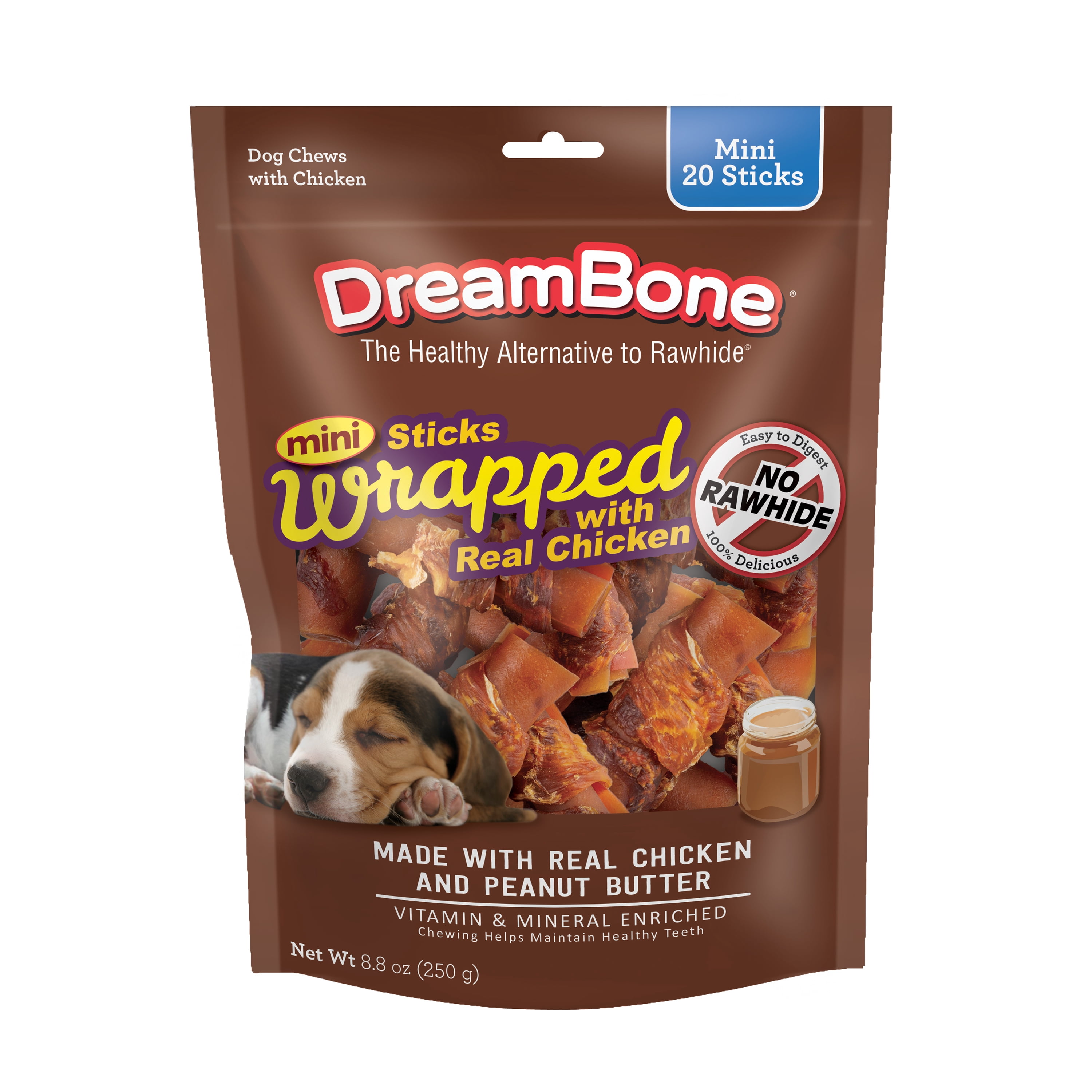 (4 pack) DreamBone Mini Sticks Wrapped with Real Chicken Rawhide Free Chews for Dogs, 20 Count