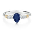 thumbnail image 3 of Gem Stone King 925 Silver 10K Yellow Gold Pear Shape Blue Sapphire White Moissanite and White Lab Grown Diamond Engagement Ring for Women (1.18 Cttw, Gemstone September Birthstone, Size 9), 3 of 4