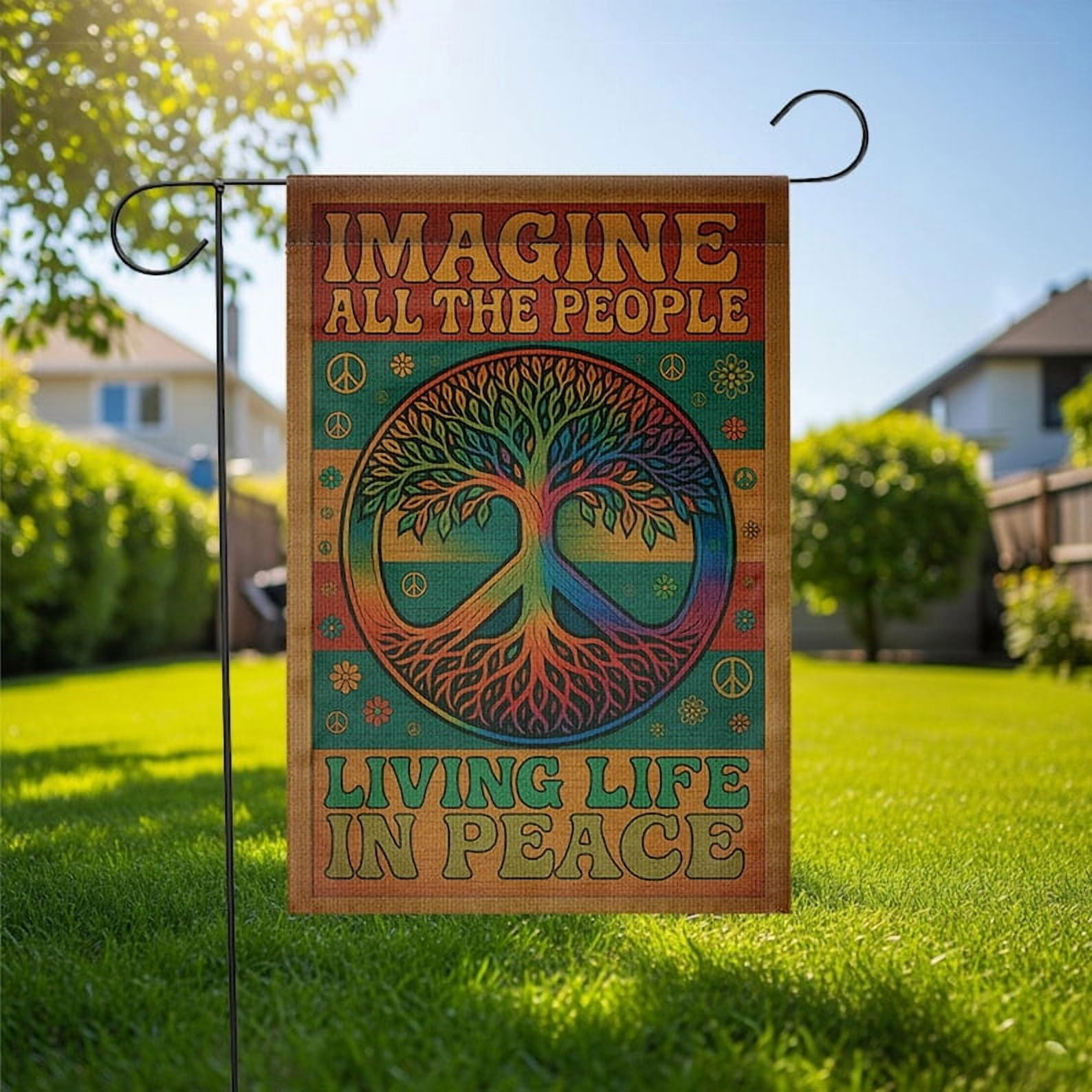 TiniDecor Peace Tree Garden Flag – 28”x40” Imagine All the People Outdoor Yard Banner, Hippie Boho Décor