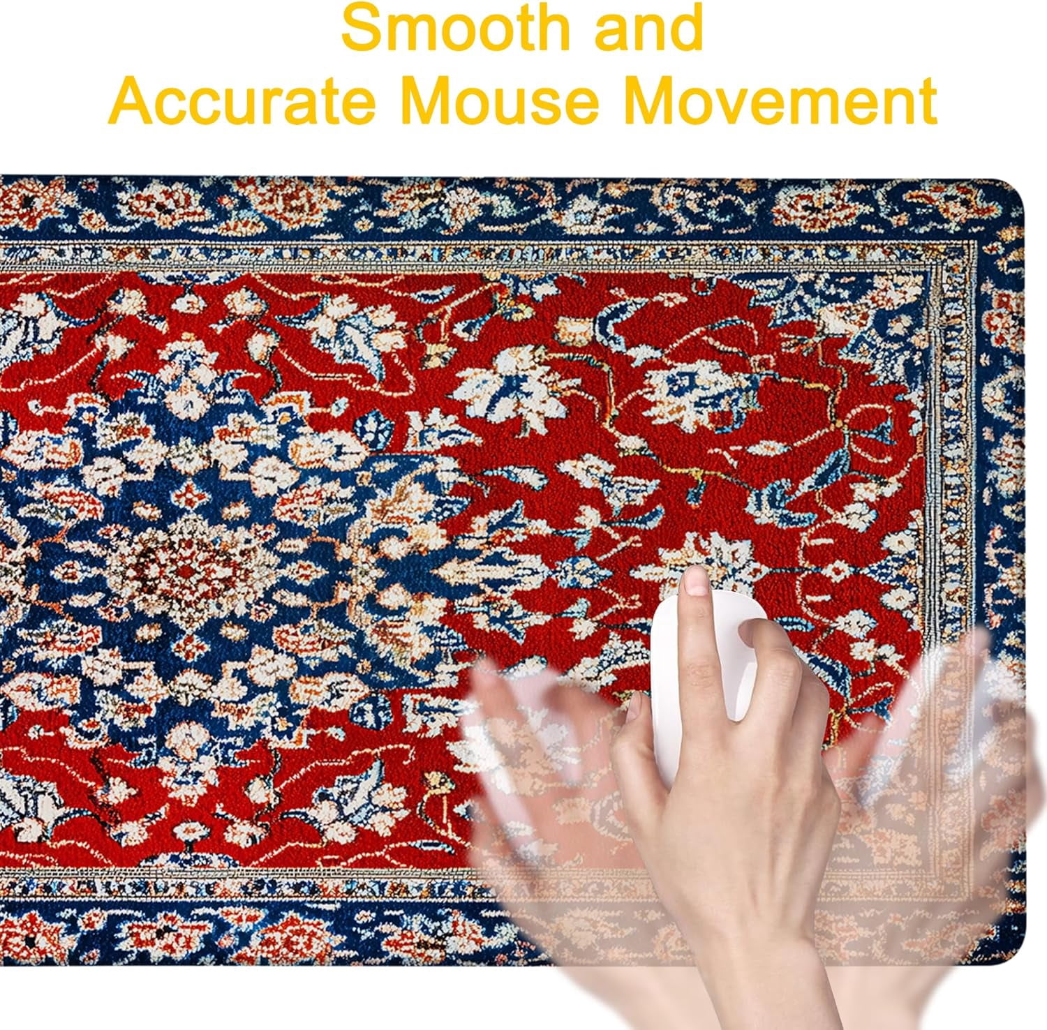 Desk Pad Boho Floral Desk Mat for Keyboard and Mouse, Large Mousepad with Stitched Edges for Work Game Office, 31.5 x 11.8 in