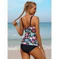 thumbnail image 4 of Attraco Two Pieces Tankini Set For Women Retro Vintage Flower Print V Neck High Waist Swimsuit, 4 of 6